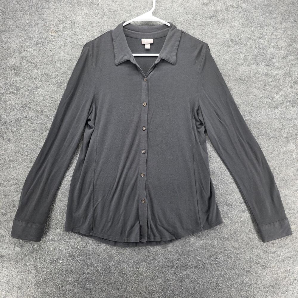 J Jill Shirt Womens PM Gray Stretch Button Front Long Sleeve Top Basic